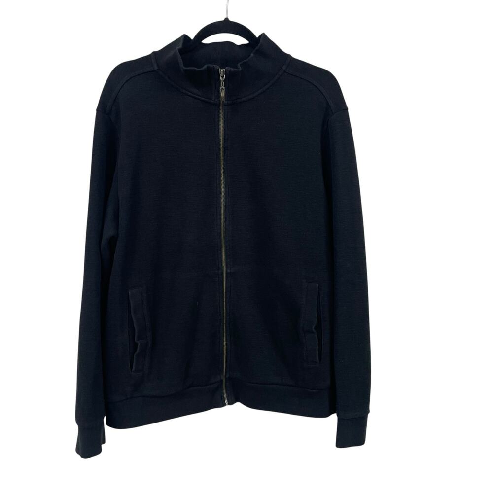 Robert Barakett Full Zip Cotton Blend Knit Jacket Black Mens XL